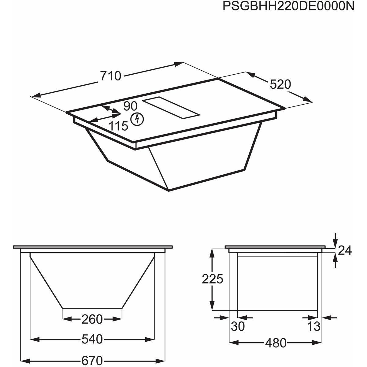 Induktionshäll Electrolux TCH74B01FB 71 cm 3200 W 7350 W - 7