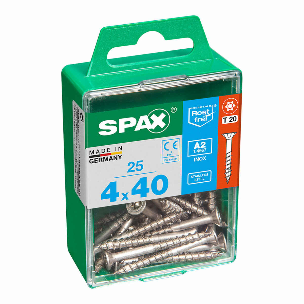 Låda med skruvar SPAX Delvis rulle 4 x 40 mm Platt huvud (25 antal) - 2