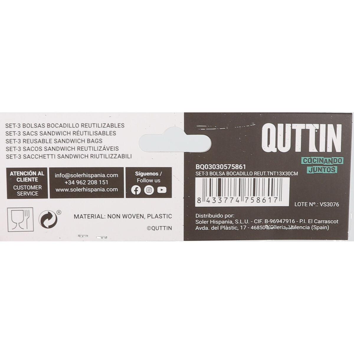 Set med återanvändningsbara livsmedelspåsar Quttin Lunchväska TNT (Non Woven) 3 Delar 13 x 30 cm (36 antal) - 6