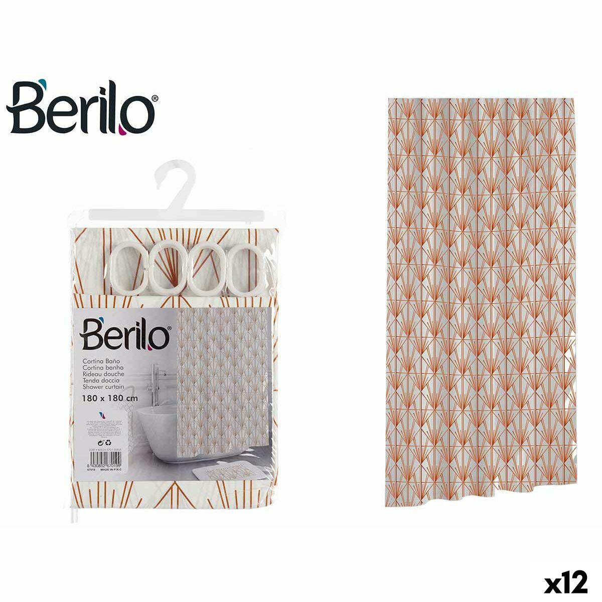 Duschdraperi Berilo Art Nouveau Vit Brons Plast 180 x 180 x 0,008 cm (12 antal)
