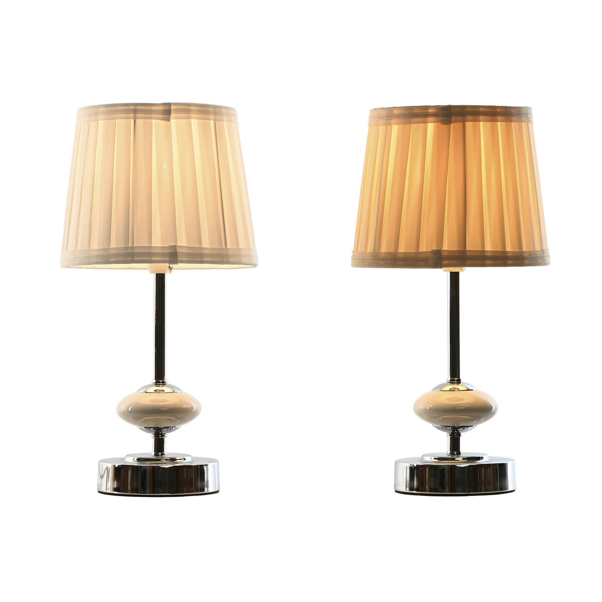 Bordslampa Home ESPRIT Vit Beige Metall Porslin 20 W 220 V 17,5 x 17,5 x 35 cm (2 antal) - 2