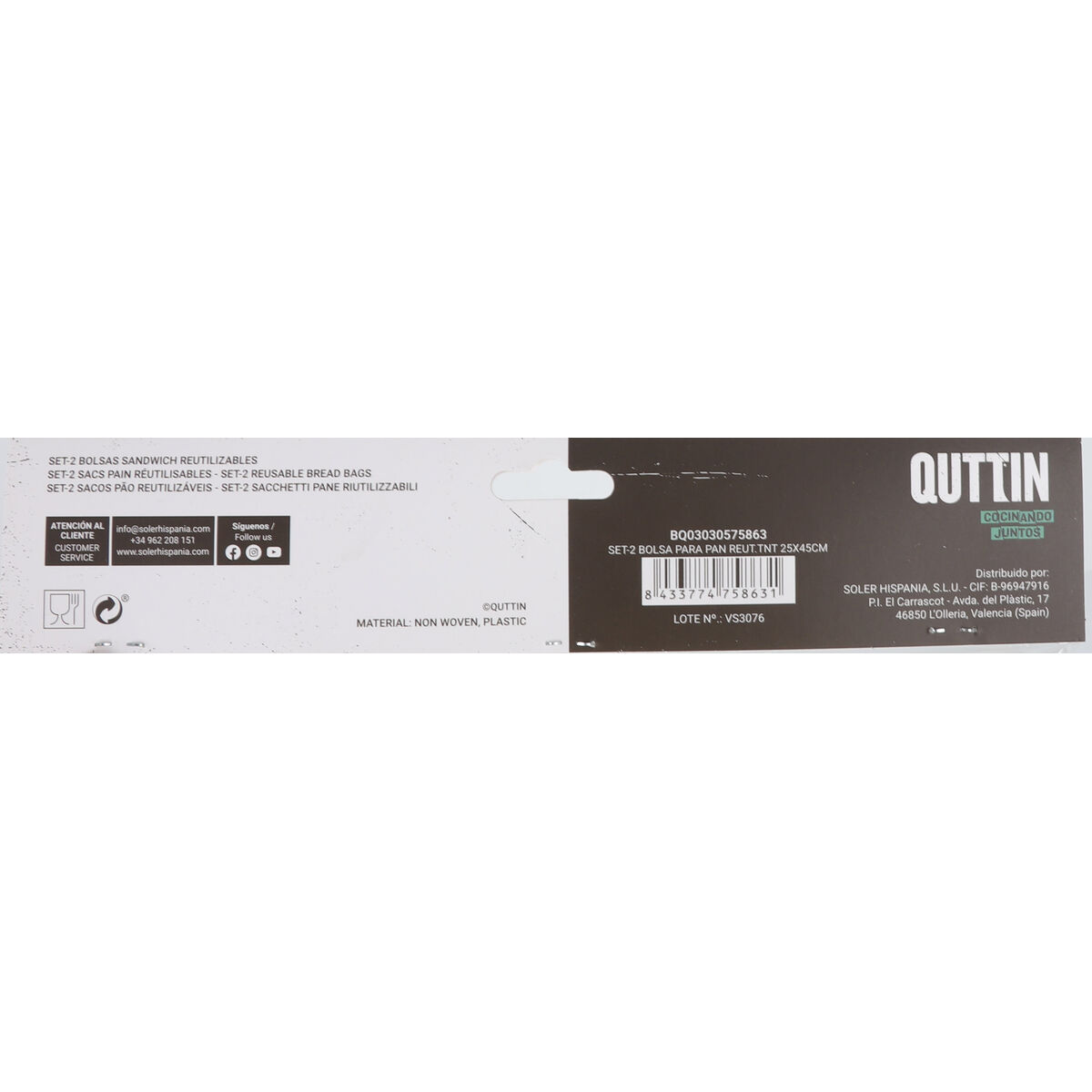 Set med återanvändningsbara livsmedelspåsar Quttin Bröd TNT (Non Woven) 2 Delar 25 x 45 cm (36 antal) - 6