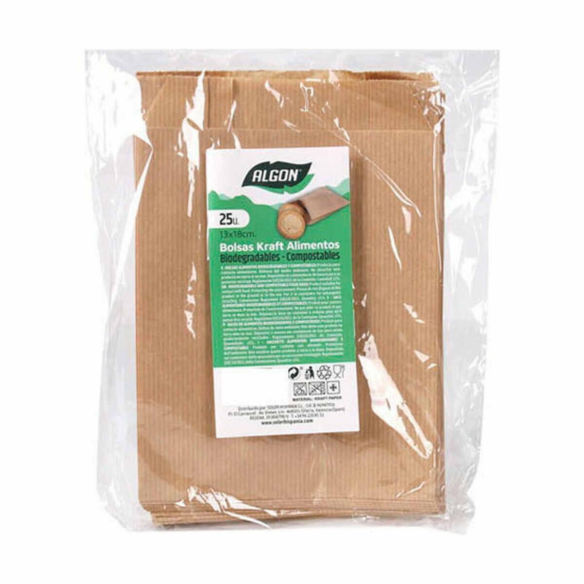Återanvändbar matväska Algon kraftpapper 13 x 18 cm Engångsanvändning 25 Delar (36 antal) - 3