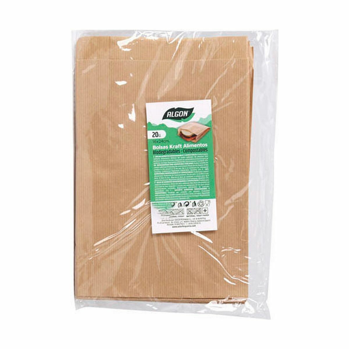 Återanvändbar matväska Algon kraftpapper 16 x 24 cm Engångsanvändning 20 Delar (24 antal) - 3