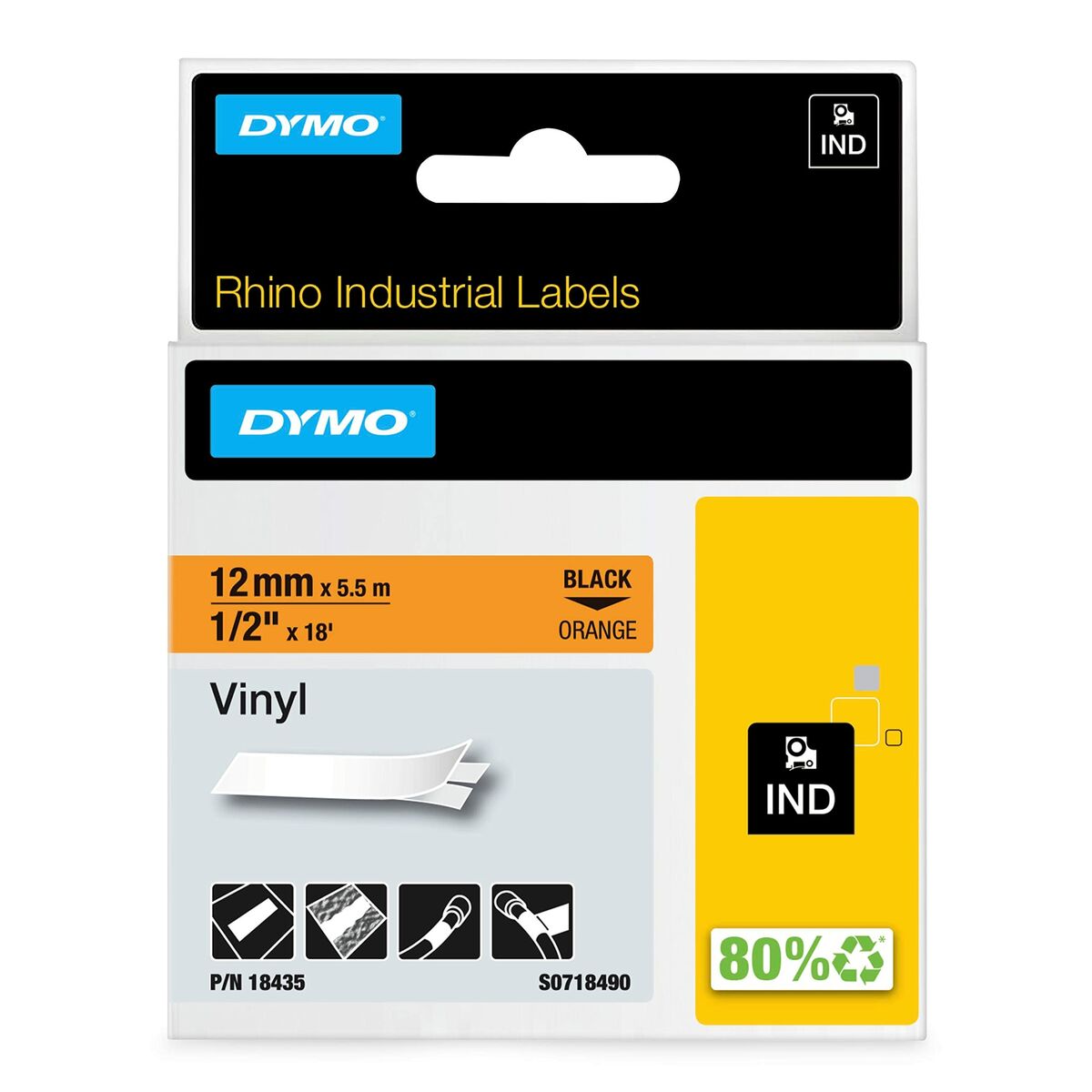 Laminerat Band till Etikettskrivare Dymo 18435 Orange/Svart - 2