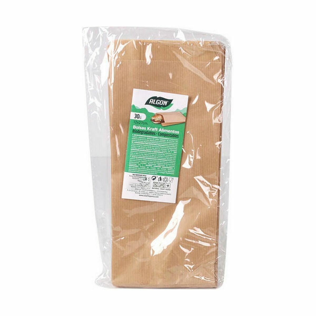 Lunchväska Algon kraftpapper 27 x 12 cm Engångsanvändning 30 Delar (24 antal) - 3