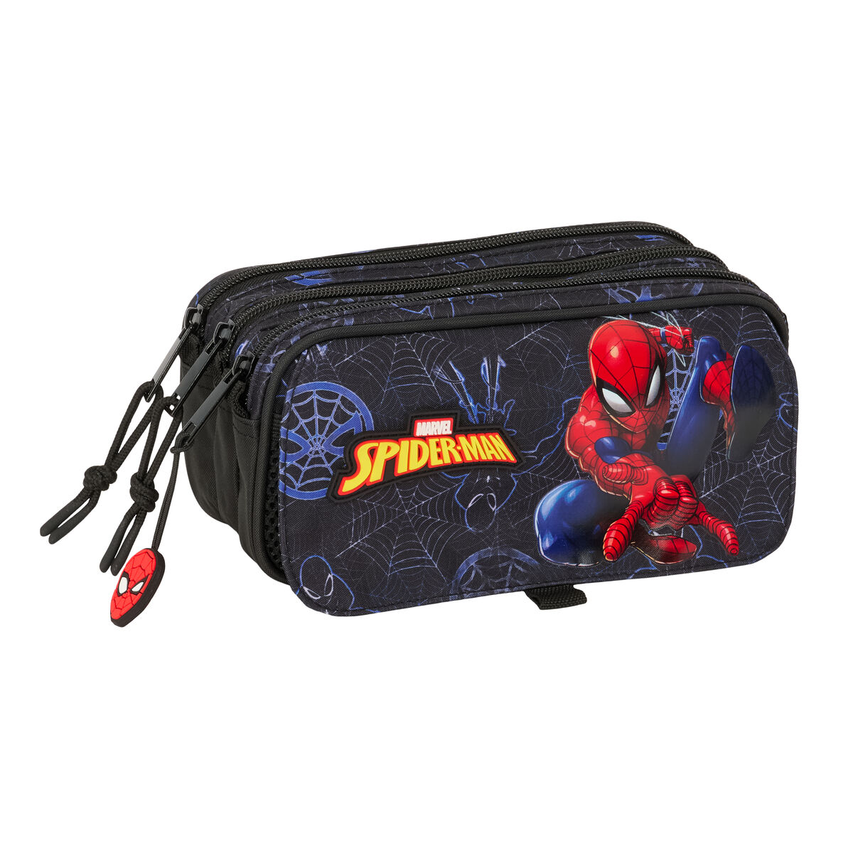 Tredubbel Carry-all Spider-Man Attack Svart 21,5 x 10 x 8 cm