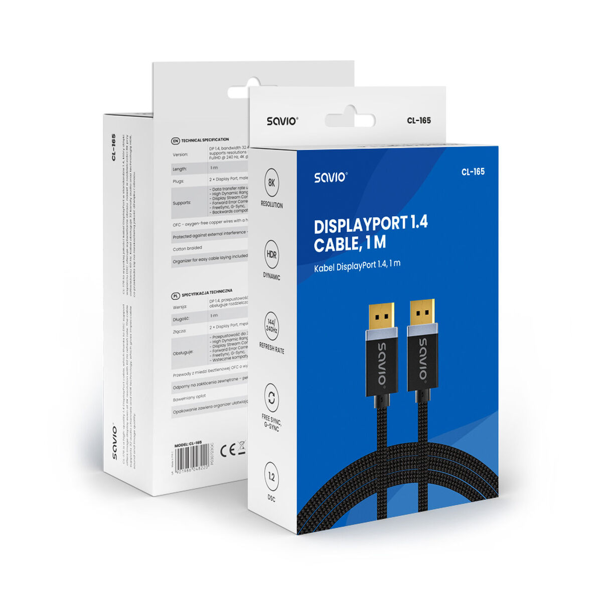 DisplayPort Kabel Savio CL-165 Svart 1 m - 2