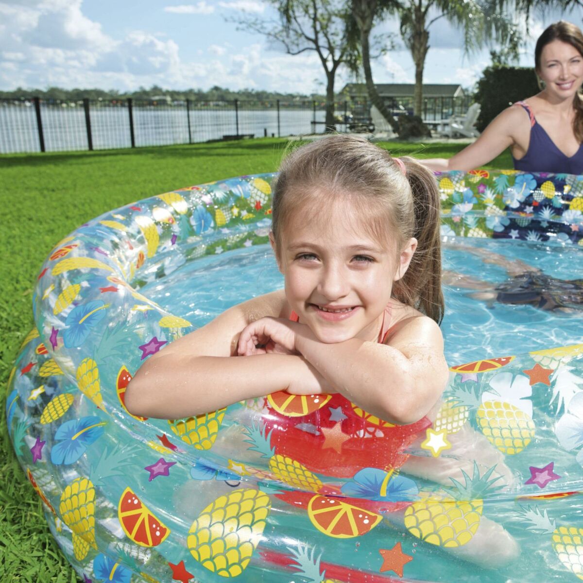 Bestway Uppblåsbar Pool 3 Ringar Transparent Tropisk 170x53 cm +6 År Trädgård 51048 - 5