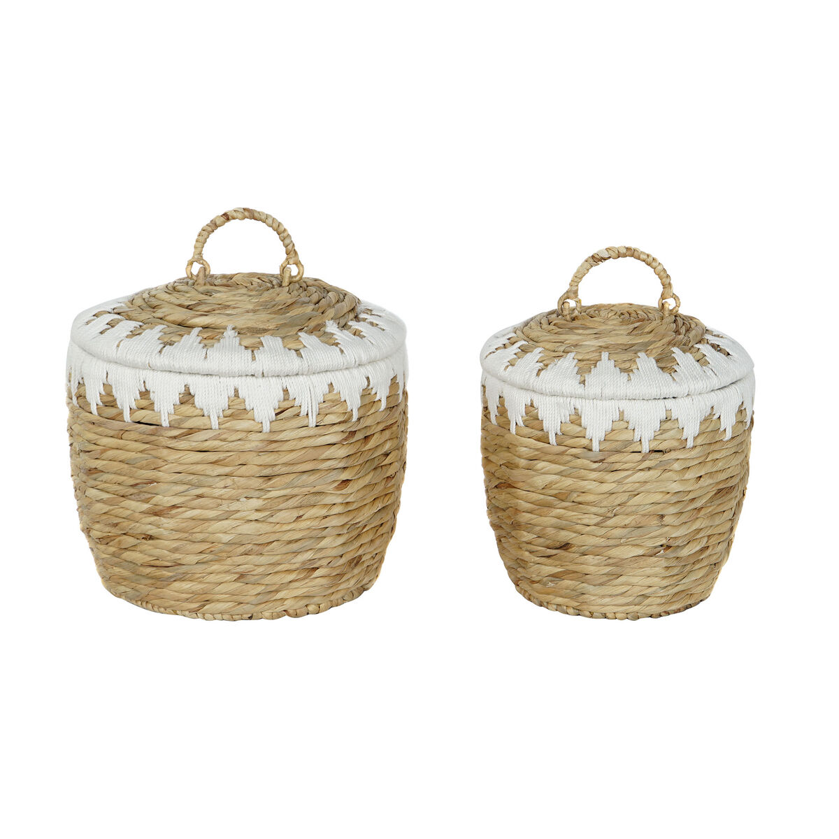 Uppsättning med Dekorativa Lådor Home ESPRIT Vit Naturell Naturliga fibrer Boho (2 Delar)