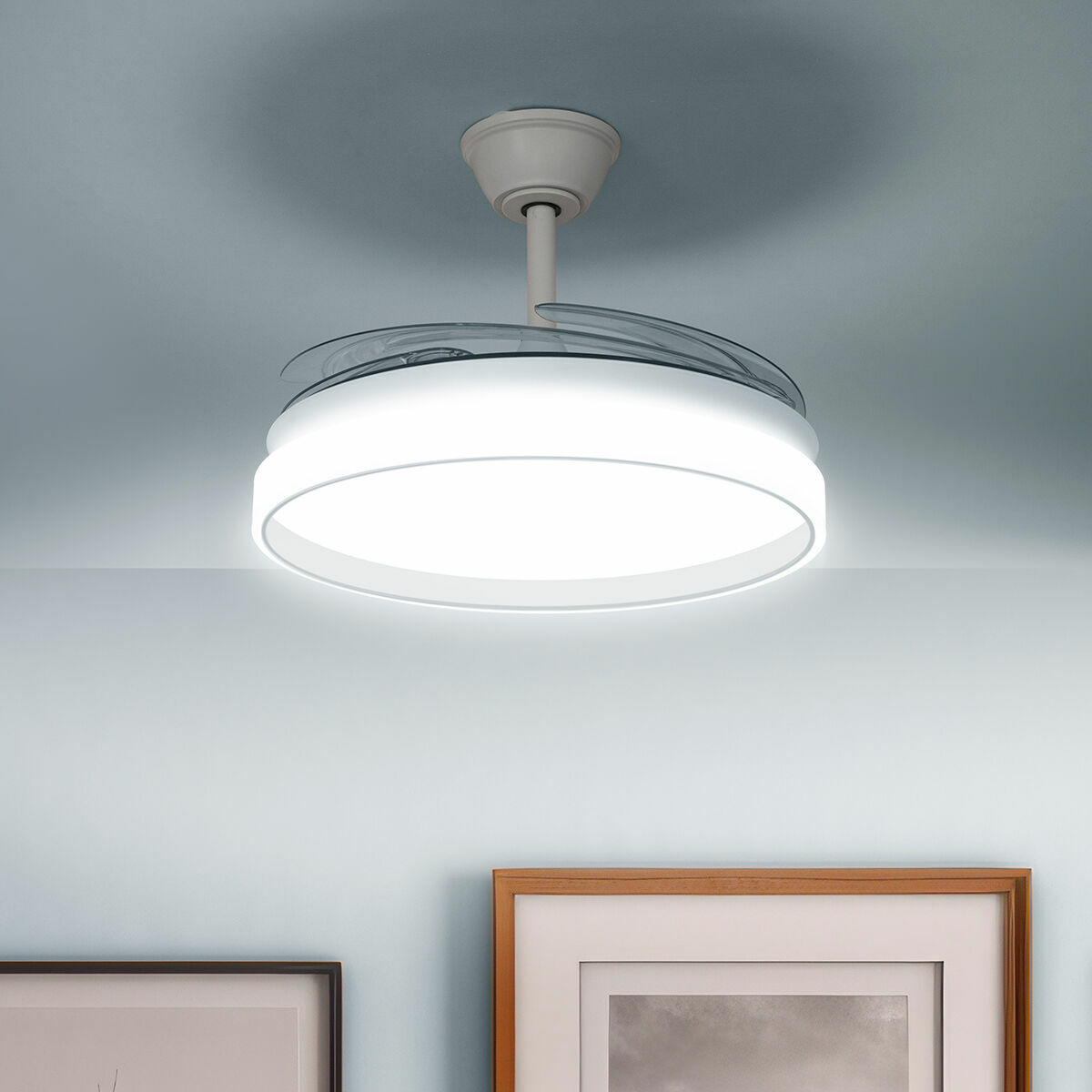 Takfläkt med LED-ljus och 4 Infällbara Blad Blalefan InnovaGoods Vit 72 W Ø49,5-104 cm - 2