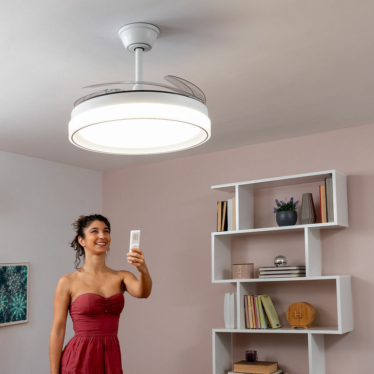 Takfläkt med LED-ljus och 4 Infällbara Blad Blalefan InnovaGoods Vit 72 W Ø49,5-104 cm - 6