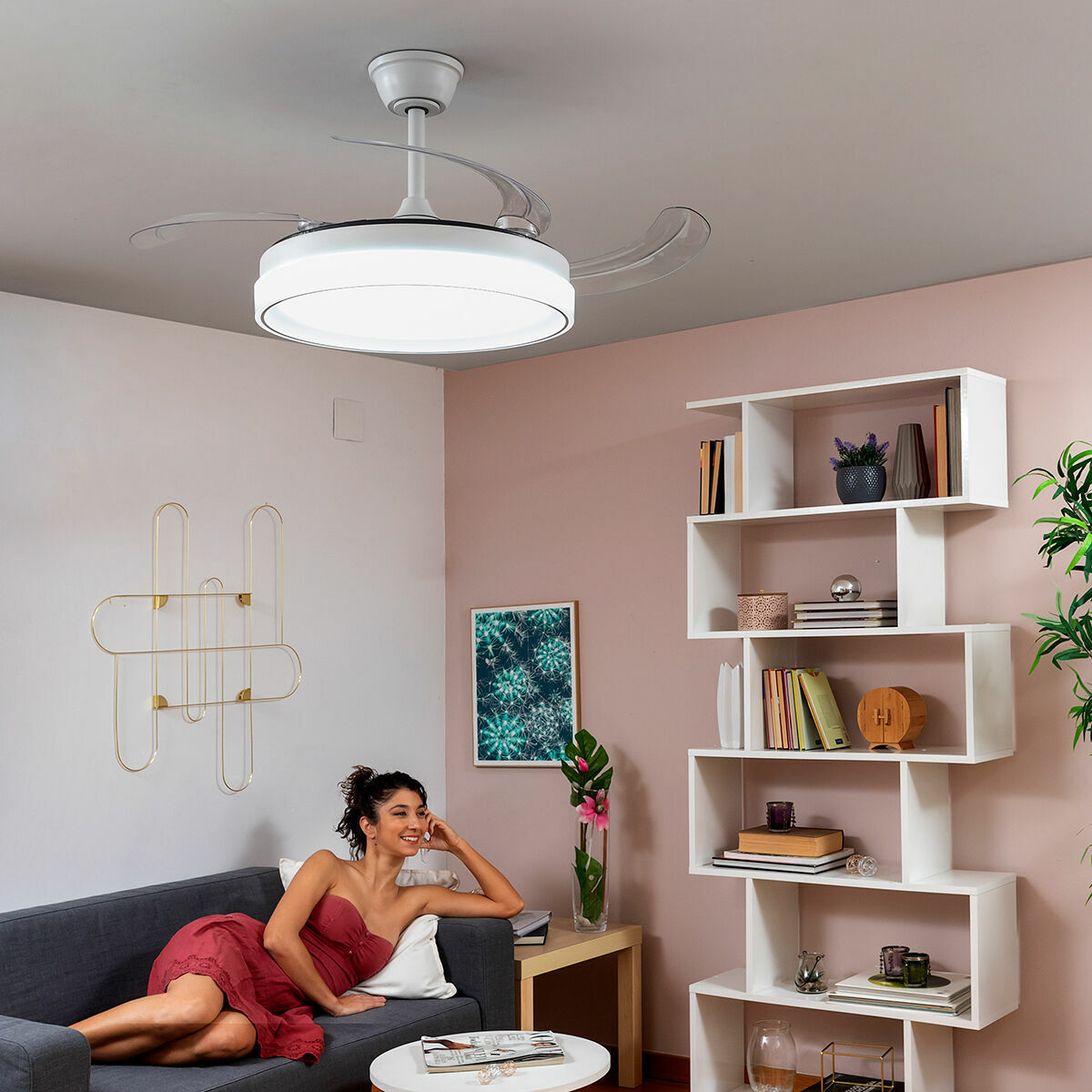 Takfläkt med LED-ljus och 4 Infällbara Blad Blalefan InnovaGoods Vit 72 W Ø49,5-104 cm - 4
