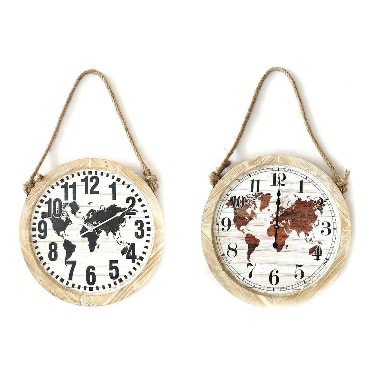 Väggklocka DKD Home Decor Svart Brun Snöre Trä MDF Världskarta (2 pcs) (50 x 4 x 50 cm)