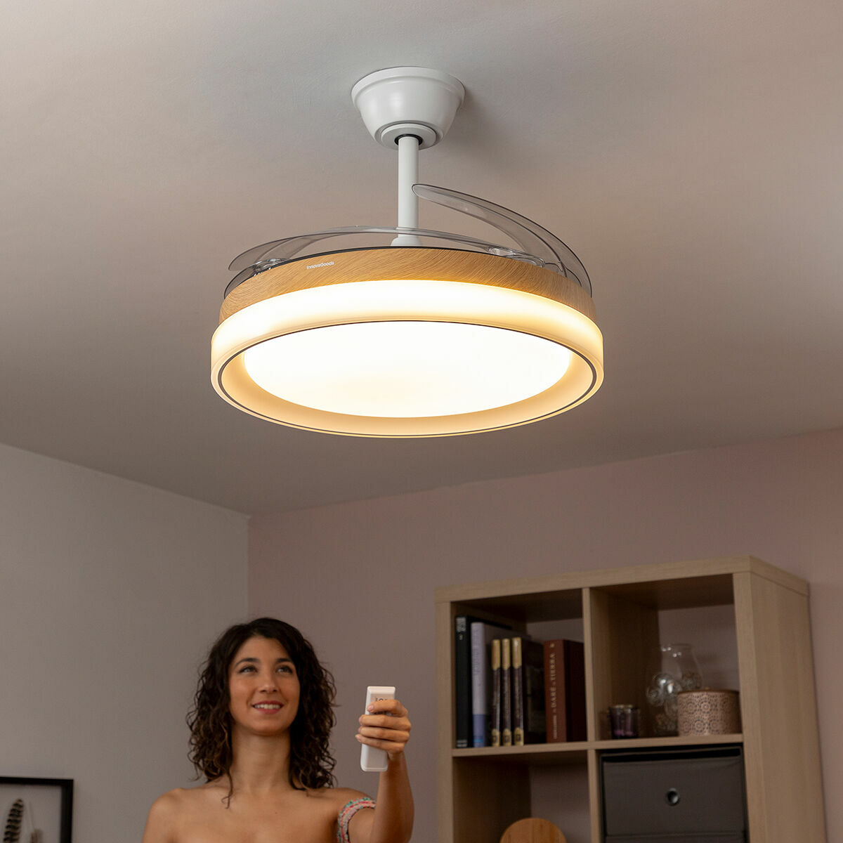 Takfläkt med LED-ljus och 4 Infällbara Blad Blalefan InnovaGoods Trä 72 W Ø49,5-104 cm - 6