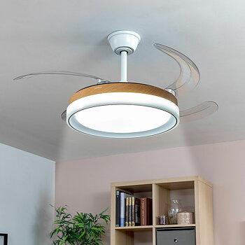 Takfläkt med LED-ljus och 4 Infällbara Blad Blalefan InnovaGoods Trä 72 W Ø49,5-104 cm
