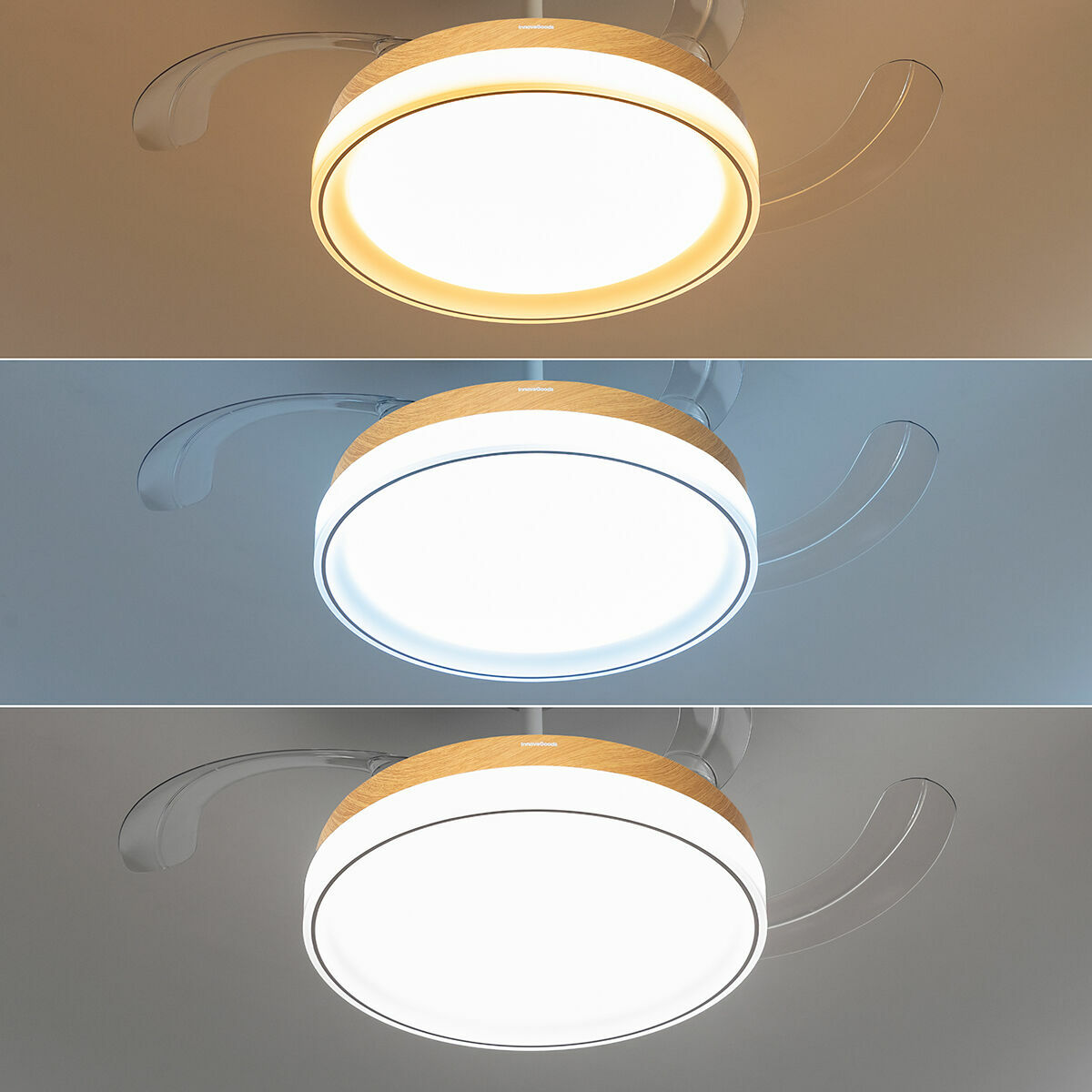 Takfläkt med LED-ljus och 4 Infällbara Blad Blalefan InnovaGoods Trä 72 W Ø49,5-104 cm - 5