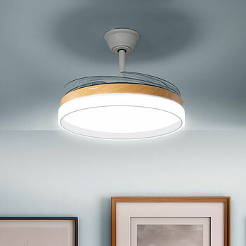 Takfläkt med LED-ljus och 4 Infällbara Blad Blalefan InnovaGoods Trä 72 W Ø49,5-104 cm