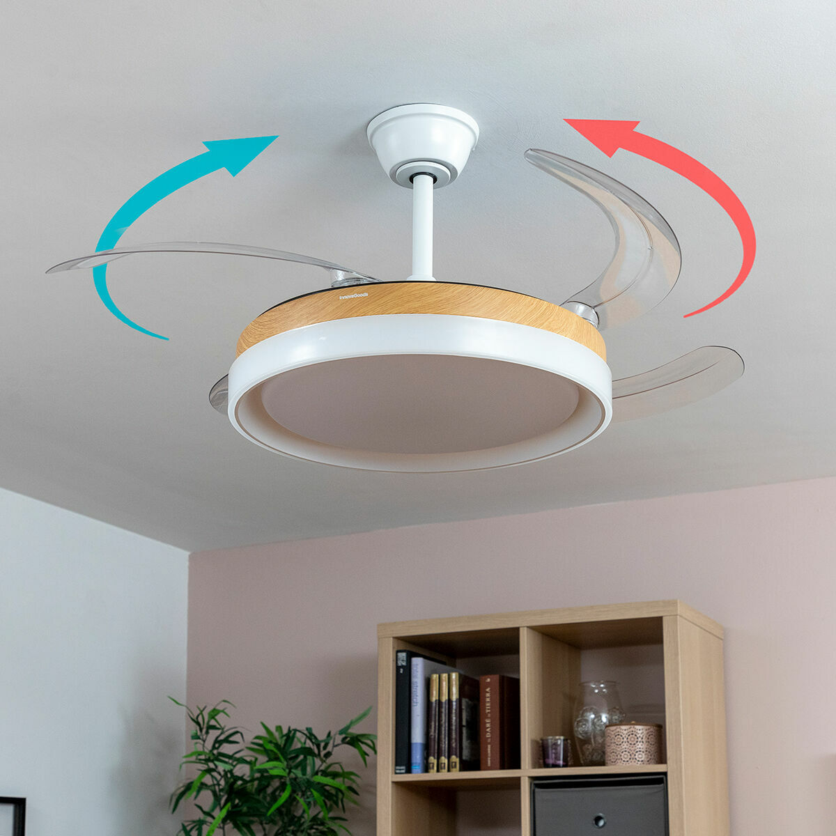 Takfläkt med LED-ljus och 4 Infällbara Blad Blalefan InnovaGoods Trä 72 W Ø49,5-104 cm - 7
