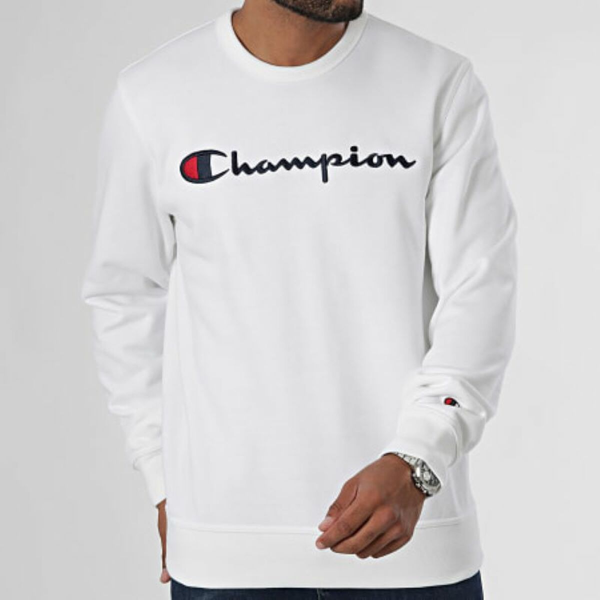 Tröja utan huva Herr Champion CREWNECK SWATSHIRT 220254 WHT Vit - 2
