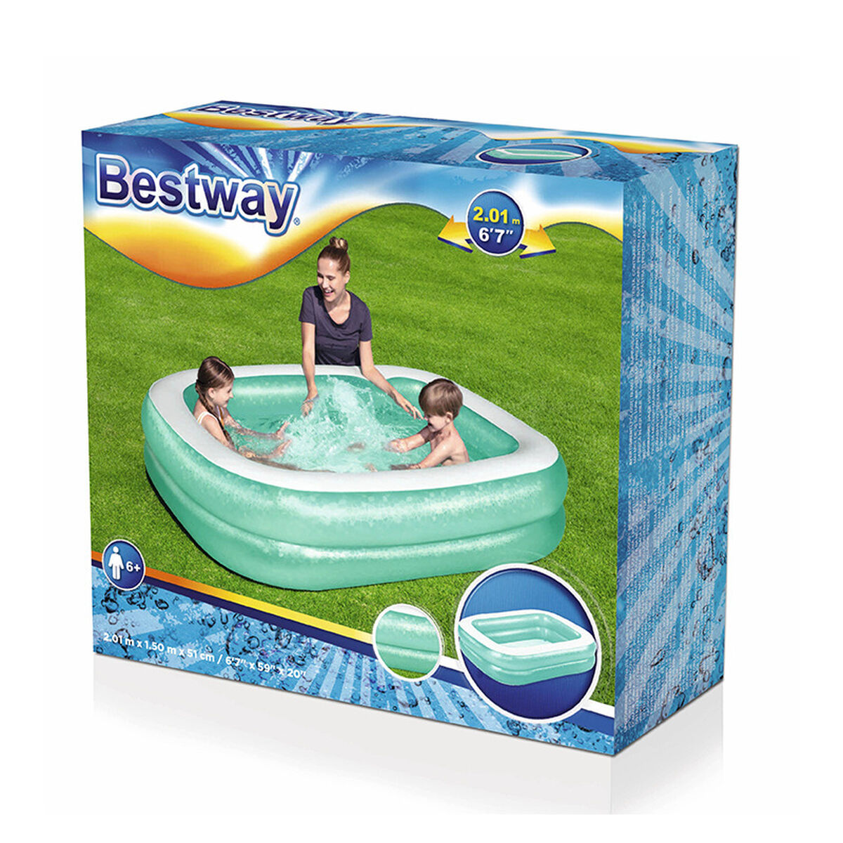 Bestway Uppblåsbar Pool 2 Kammare Rektangulär 201x150x51 cm +6 År Trädgård 54005 - 2
