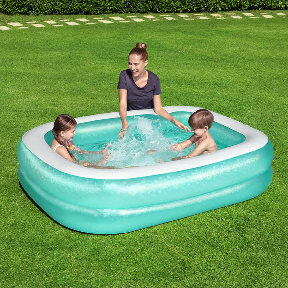 Bestway Uppblåsbar Pool 2 Kammare Rektangulär 201x150x51 cm +6 År Trädgård 54005 - 3
