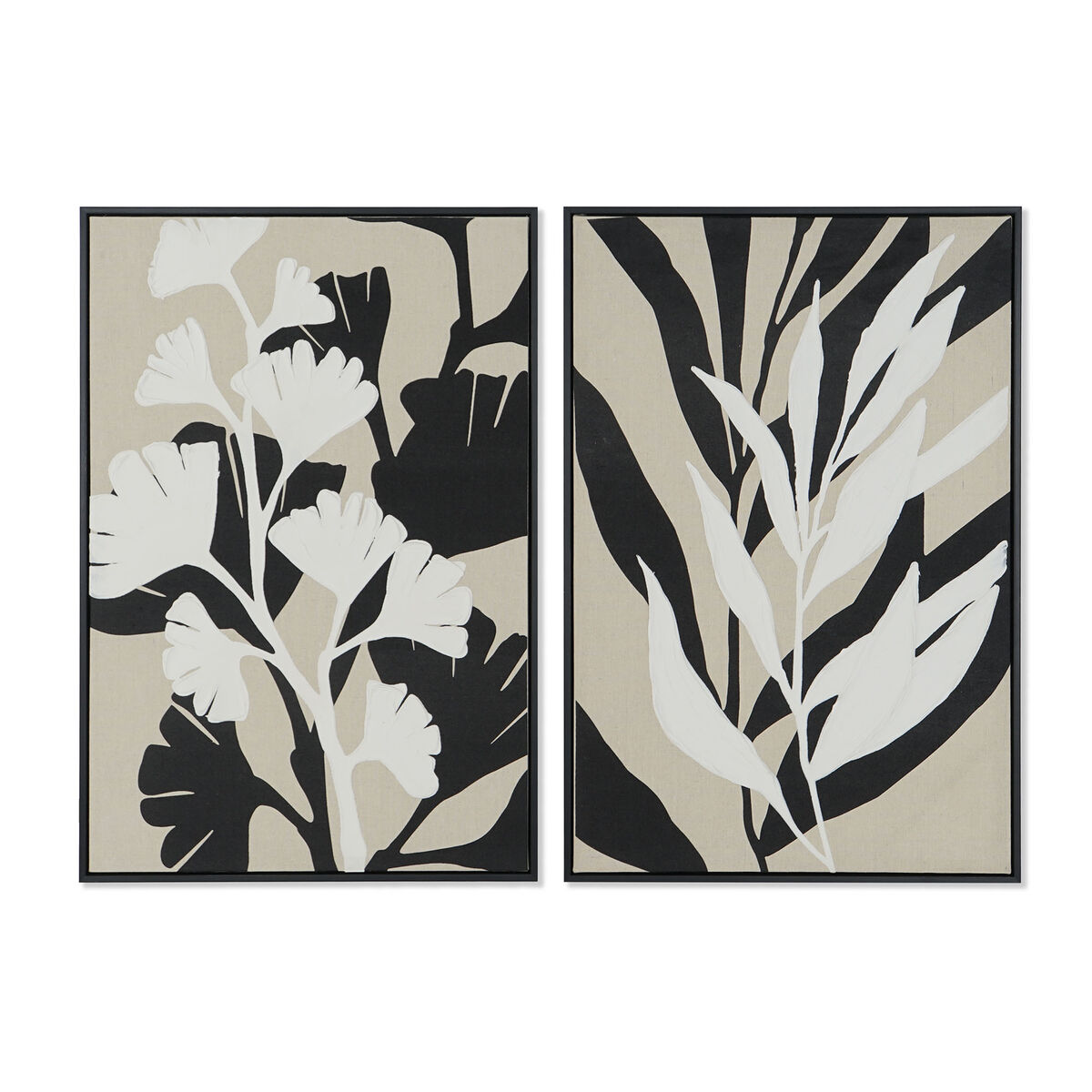 Kanvas Home ESPRIT Vit Svart Beige Löv av en växt Urban 63 x 4,3 x 93 cm (2 antal)