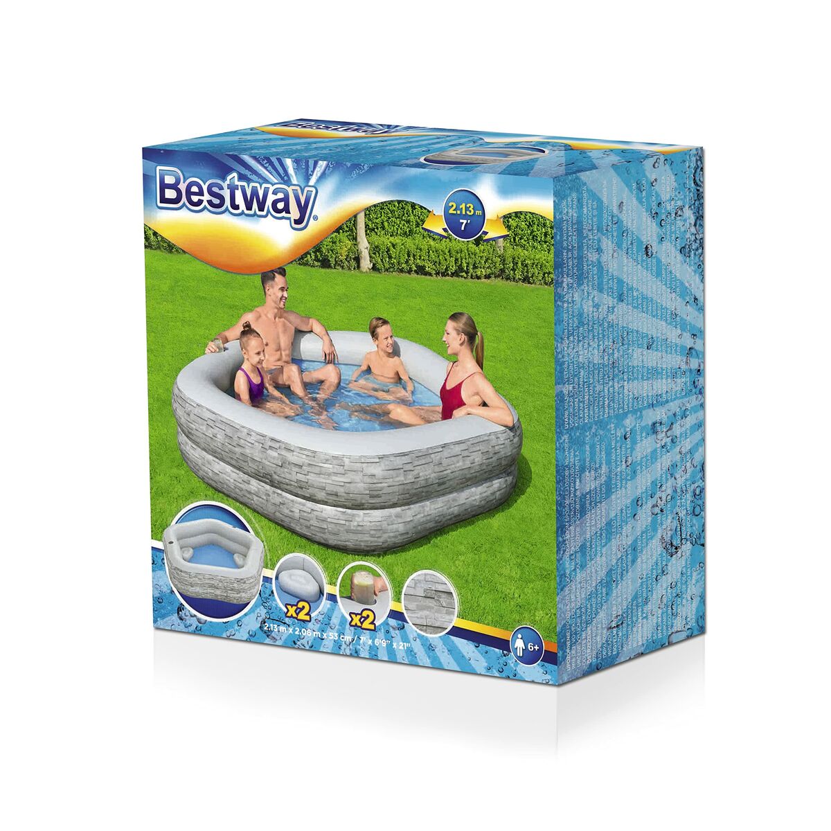 Bestway Uppblåsbar familjepool 213x206x53 cm +6 År Trädgård 54423 - 6