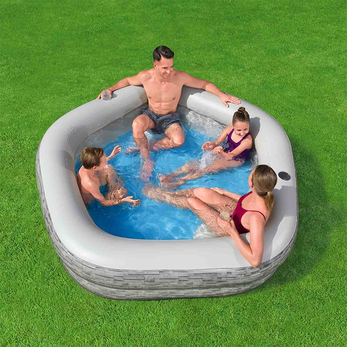 Bestway Uppblåsbar familjepool 213x206x53 cm +6 År Trädgård 54423 - 3