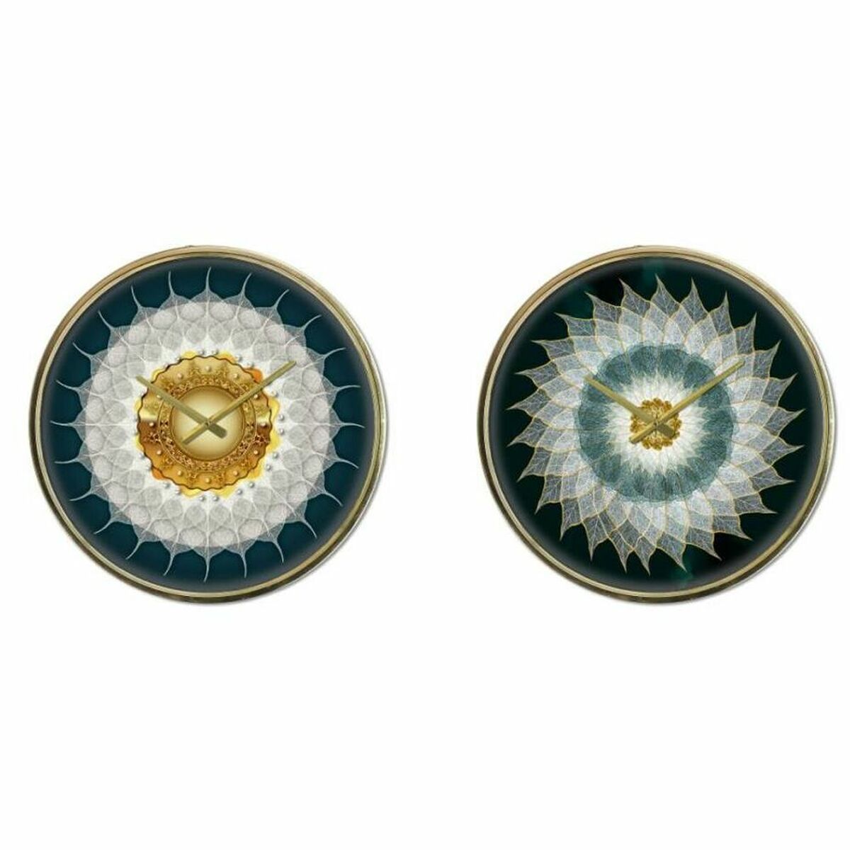 Väggklocka DKD Home Decor Glas Gyllene Turkos Järn Modern (2 antal) (40 x 6 x 40 cm)