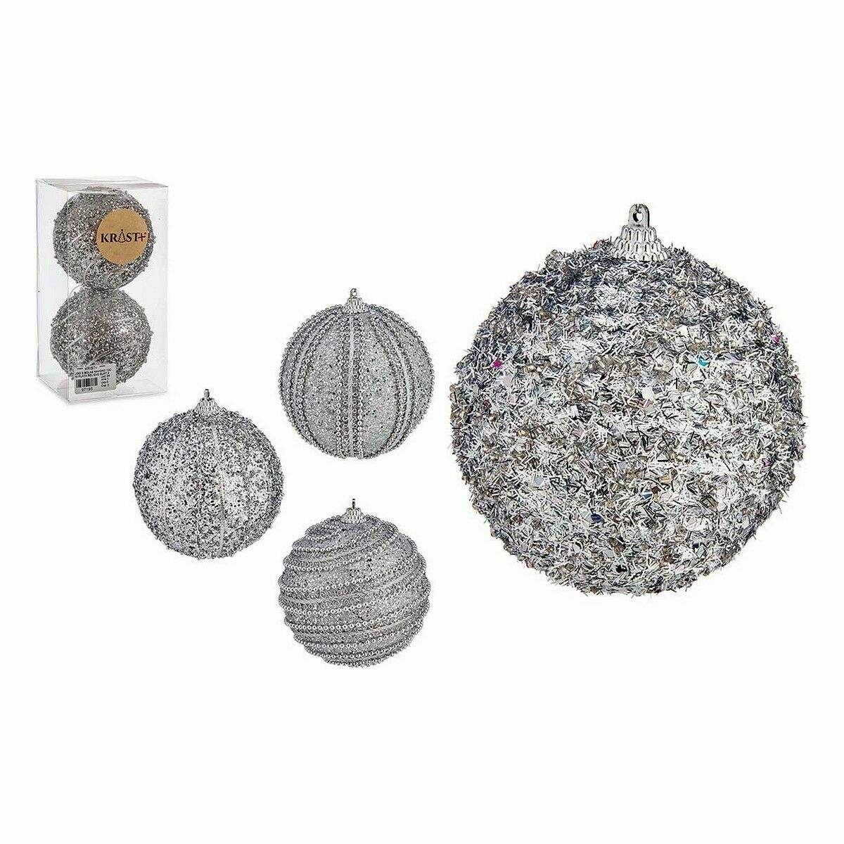 Uppsättning av julkulor Krist+ Silvrig PVC Ø 10 cm Med relief (12 antal) - 4