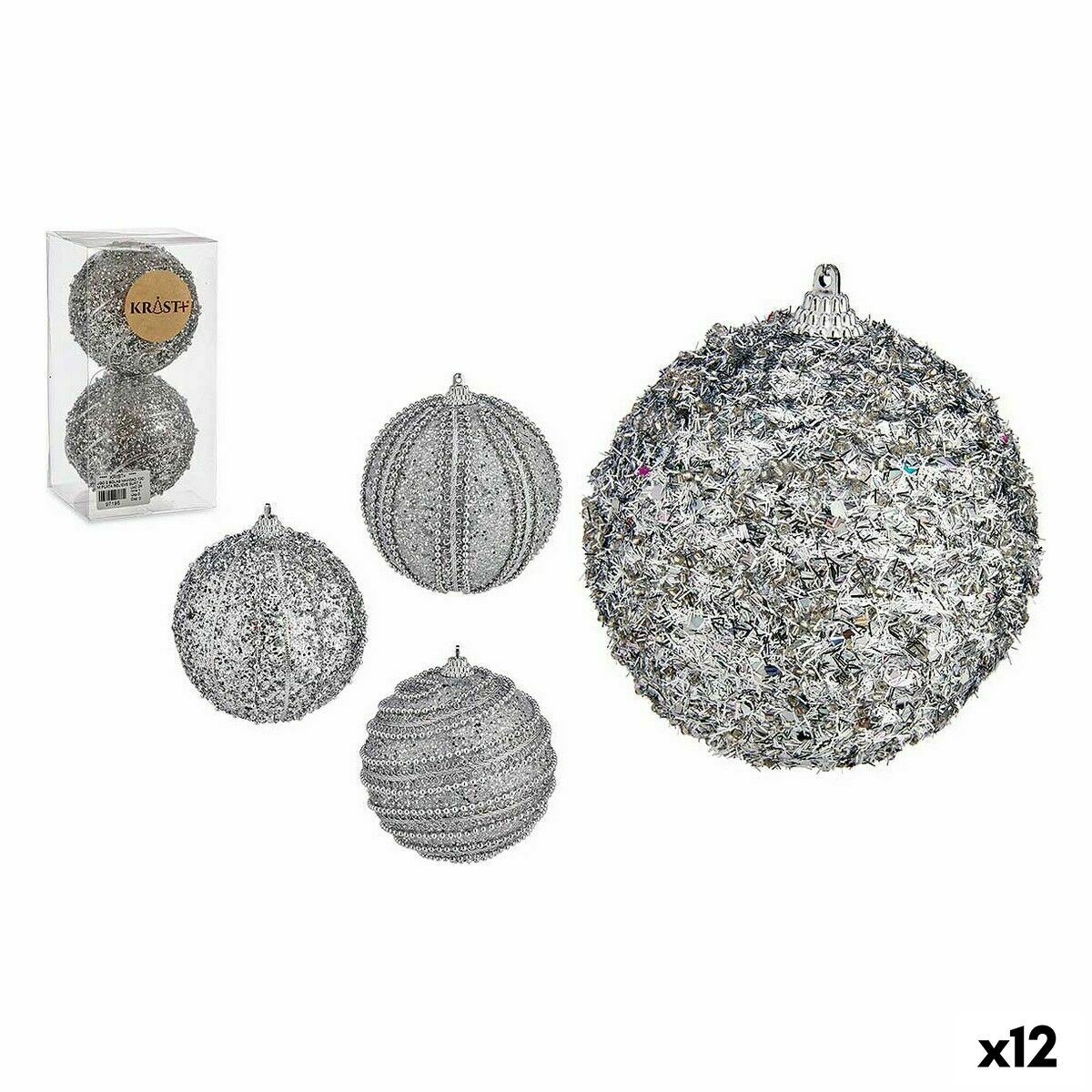 Uppsättning av julkulor Krist+ Silvrig PVC Ø 10 cm Med relief (12 antal)