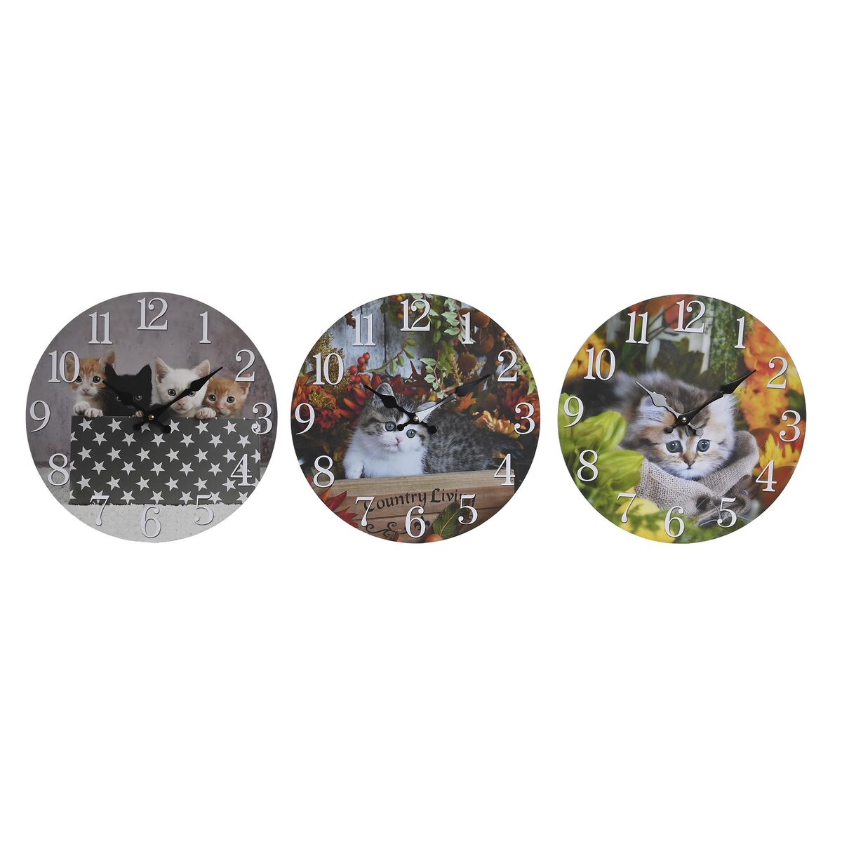 Väggklocka DKD Home Decor Multicolour Katter Trä MDF (34 x 4 x 34 cm) (3 antal)