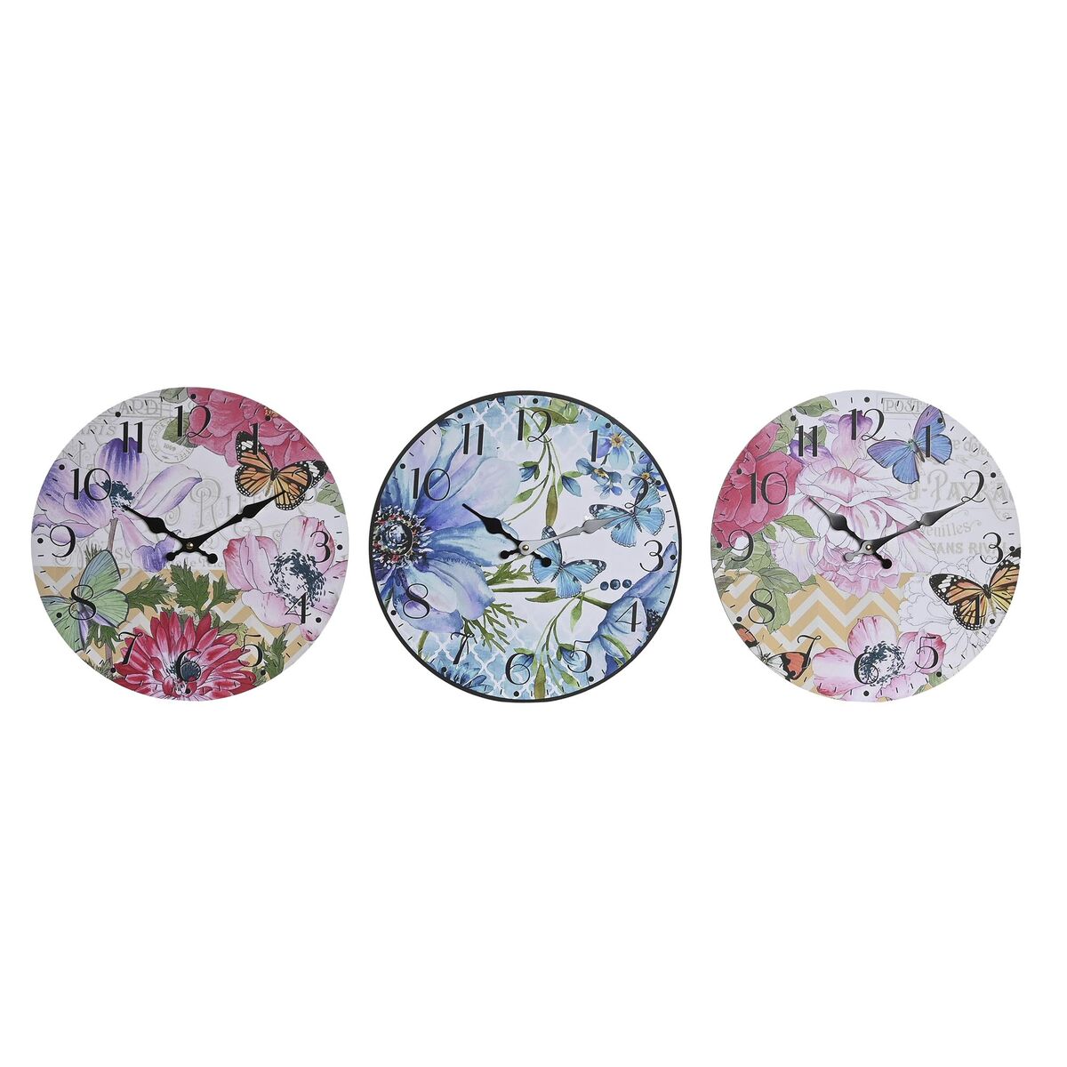 Väggklocka DKD Home Decor Multicolour Virágok Trä MDF (34 x 4 x 34 cm) (3 antal)