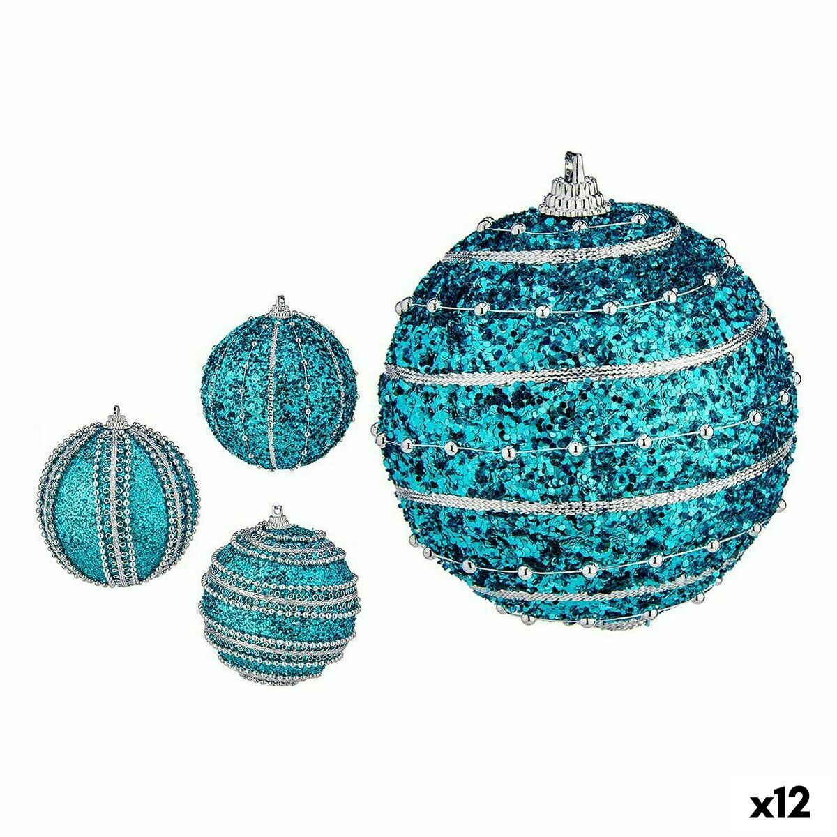 Uppsättning av julkulor Krist+ Blå PVC Ø 8 cm Med relief (12 antal) - 3