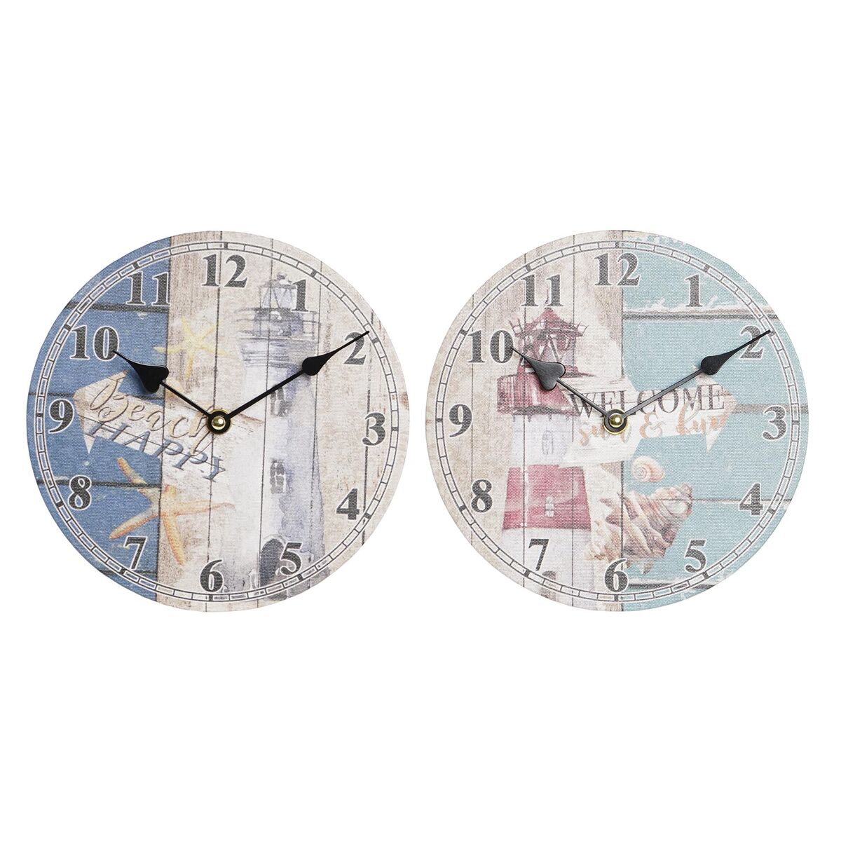 Väggklocka DKD Home Decor Multicolour Främre lyktor Trä MDF Medelhavs (2 antal) (20 x 3 x 20 cm)