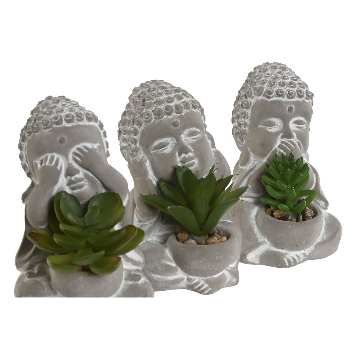 Dekorativ växt Home ESPRIT Polyetylen Cement Buddha Orientalisk 8,5 x 7 x 11 cm (3 antal) - 2