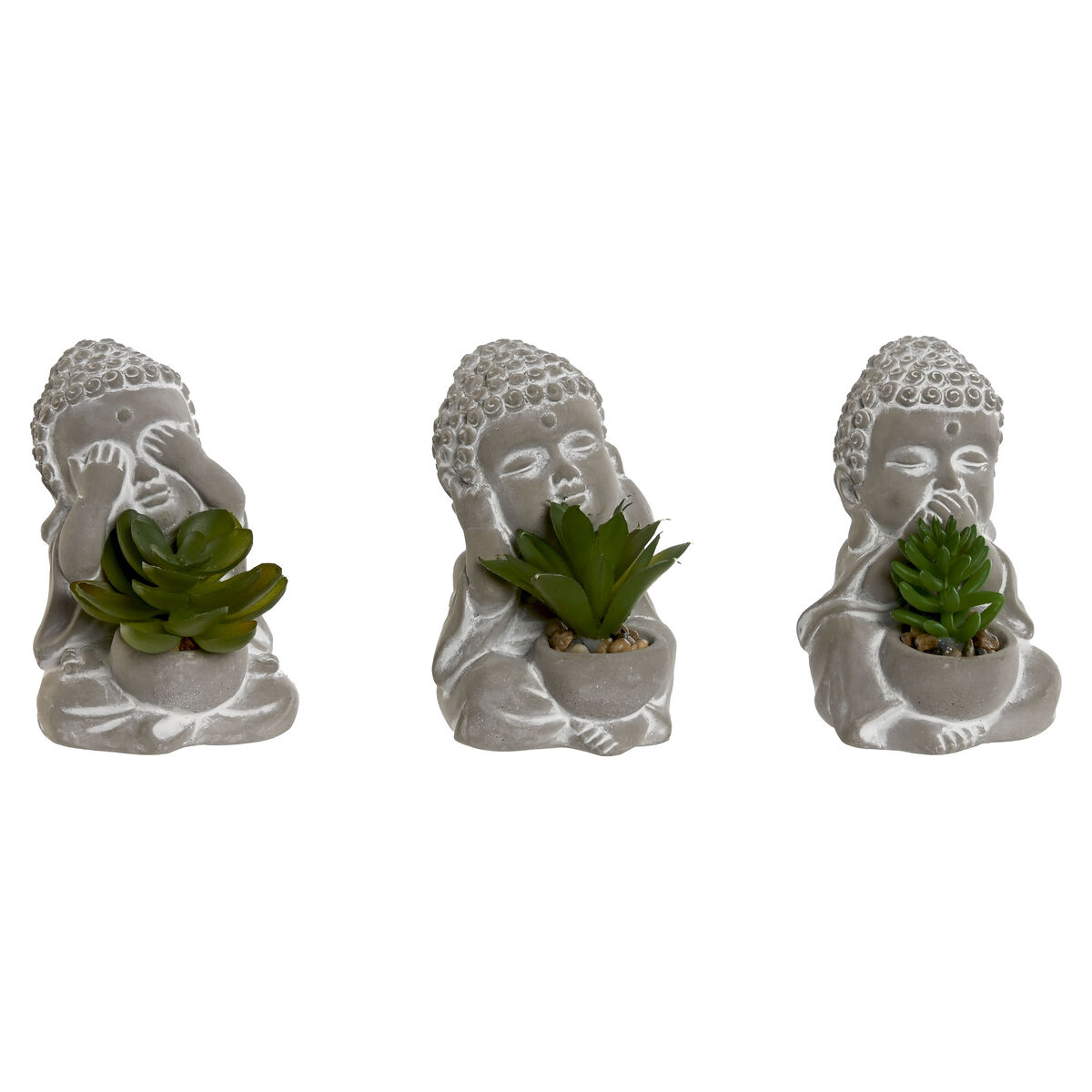 Dekorativ växt Home ESPRIT Polyetylen Cement Buddha Orientalisk 8,5 x 7 x 11 cm (3 antal)