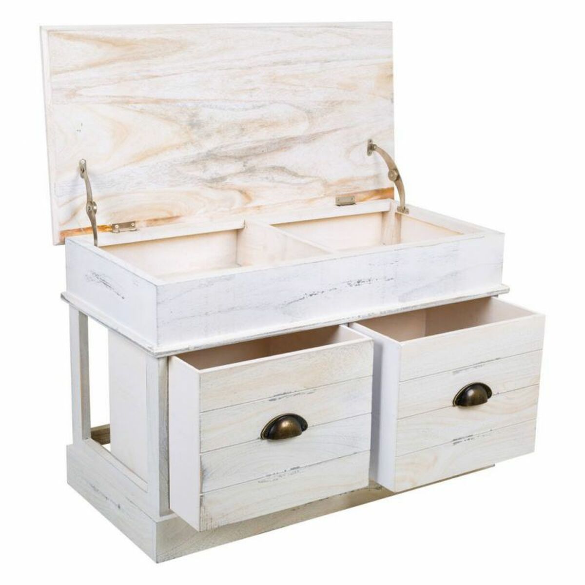 Förvaringskista med sits Alexandra House Living Vit Paulowniaträ Trä MDF 35 x 50 x 70 cm - 3