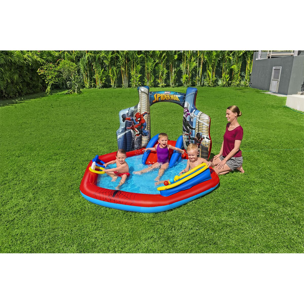 Bestway Spiderman uppblåsbart poolspelområde 211x206x127 cm +2 År Trädgård 98793 - 7