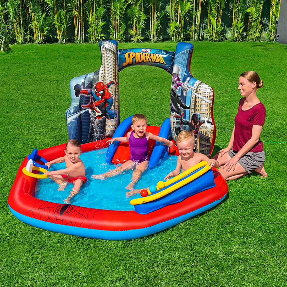 Bestway Spiderman uppblåsbart poolspelområde 211x206x127 cm +2 År Trädgård 98793 - 3