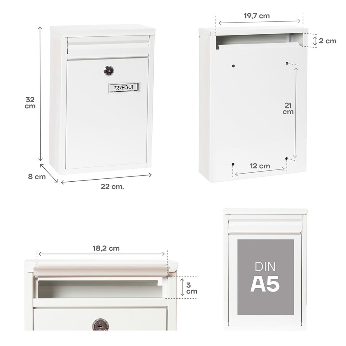 Brevlåda Arregui Vit Stål 22 X 8 X 32 cm - 3