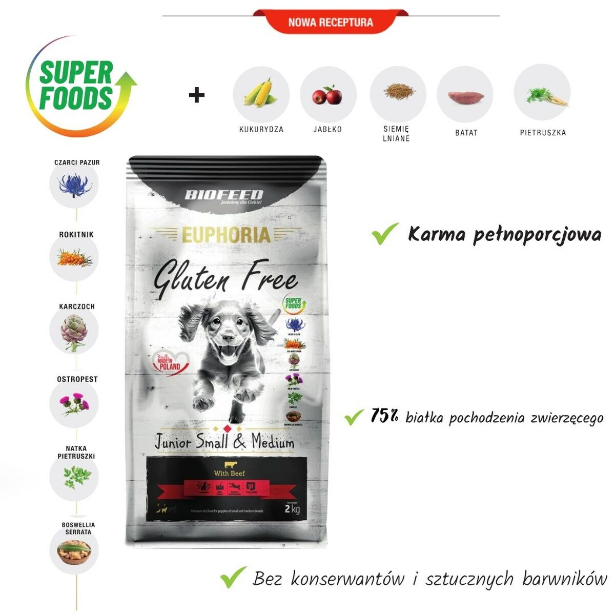Foder Biofeed Junior Small & Medium Kalvkött 2 Kg - 2