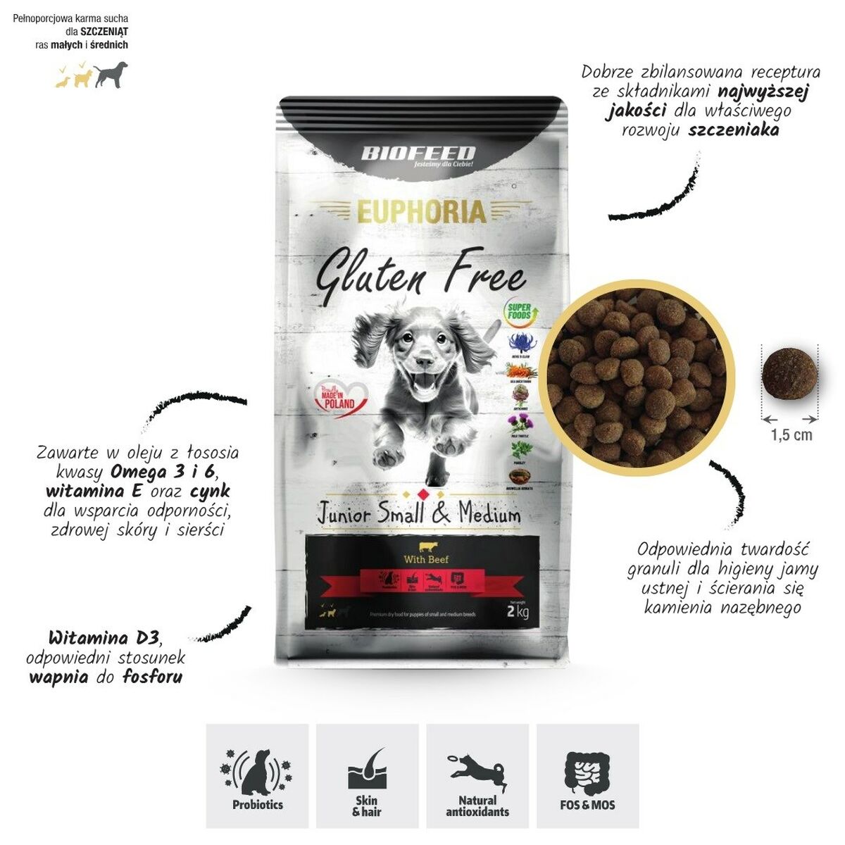 Foder Biofeed Junior Small & Medium Kalvkött 2 Kg - 3
