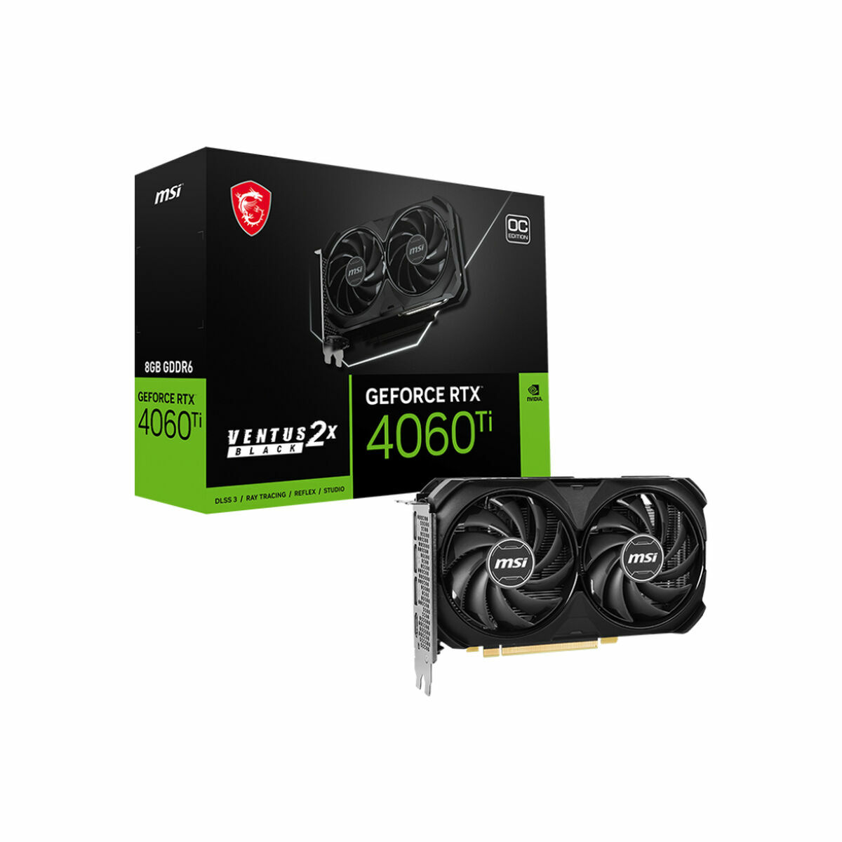 Grafikkort MSI GEFORCE RTX 4060 TI VENTUS 2X BLACK 8G OC Geforce RTX 4060 Ti 8 GB GDDR6 - 2