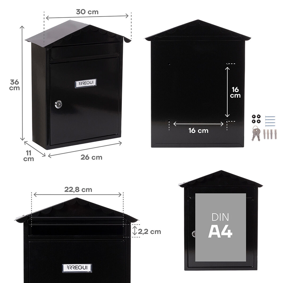 Brevlåda Arregui Svart Stål 30 x 11 x 36 cm - 3