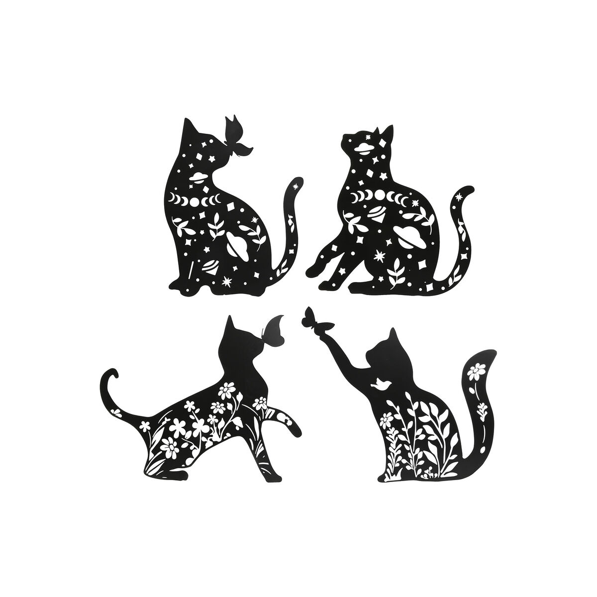 Väggdekoration Home ESPRIT Svart Katt 37 x 1,3 x 48 cm (4 antal)