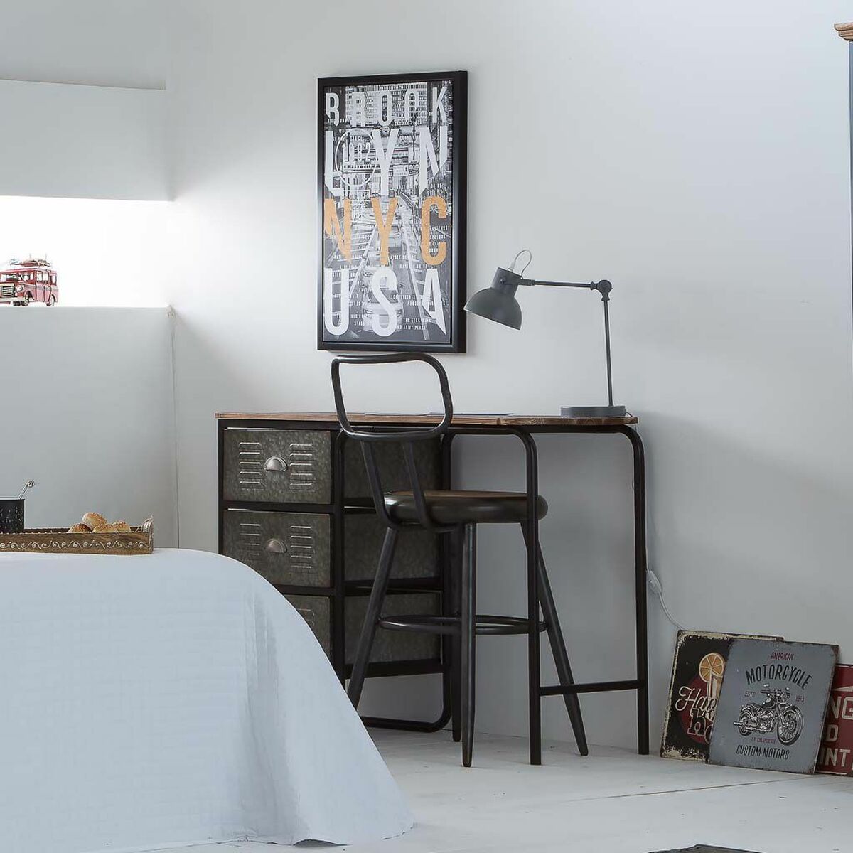Sittpall Alexandra House Living Brun Grå Trä Metall 54 x 92 x 42 cm - 2