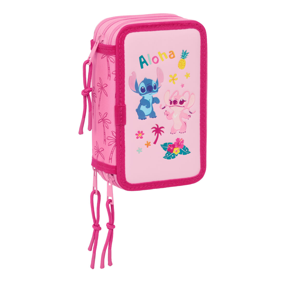Trippel pennfodral Lilo & Stitch Chill Rosa Mint 12,5 x 19,5 x 5,5 cm 37 Delar