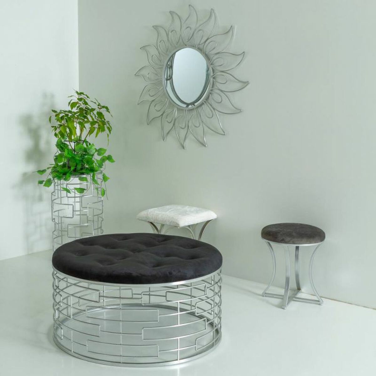 Sittpall Alexandra House Living Guld Metall Badsvamp Trä MDF 91 x 47 x 91 cm - 2